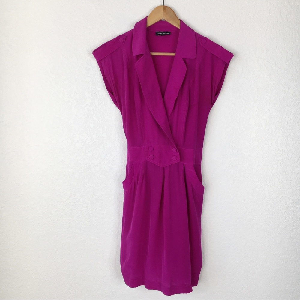 Warehouse Purple 100% Silk Mini Dress